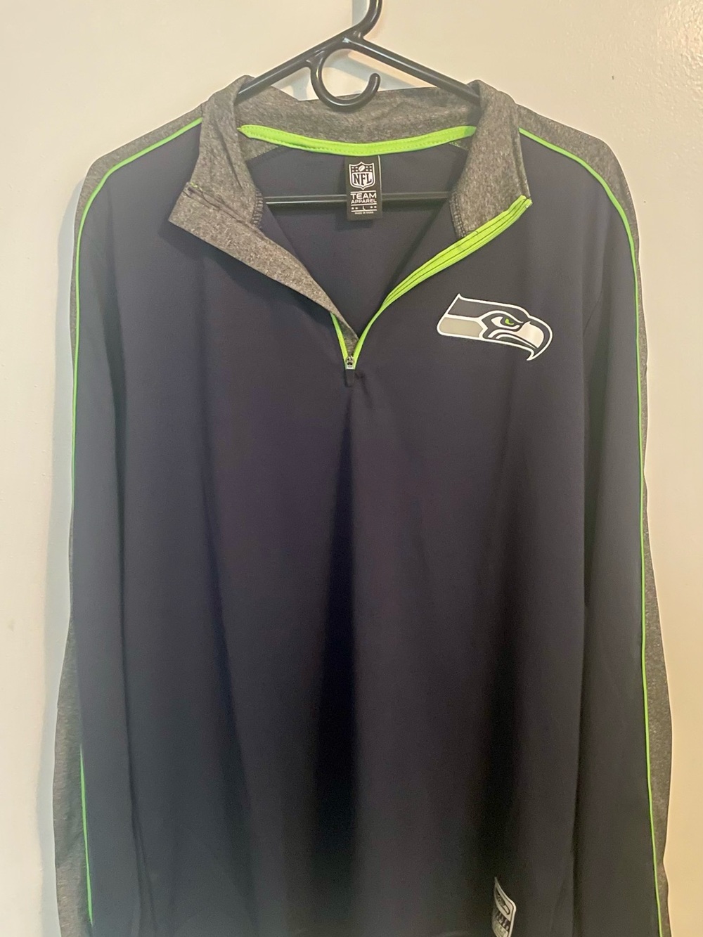 Seahawks NFL Navy and Neon Green Quarter-Zip Pullover